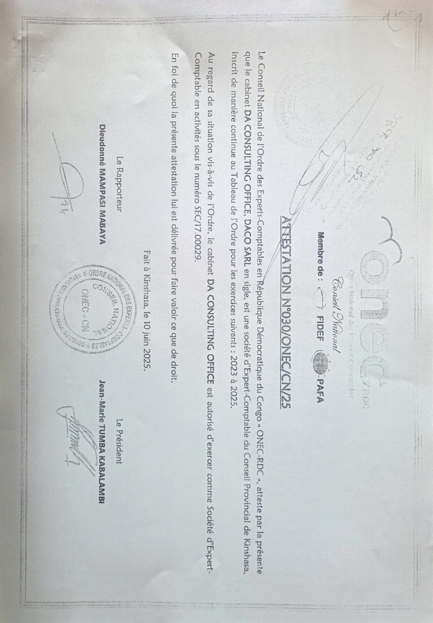 Attestation ONEC du cabinet DACO